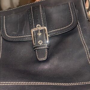 Black Messenger Bag with Contrast Stitching and Buckle Closure